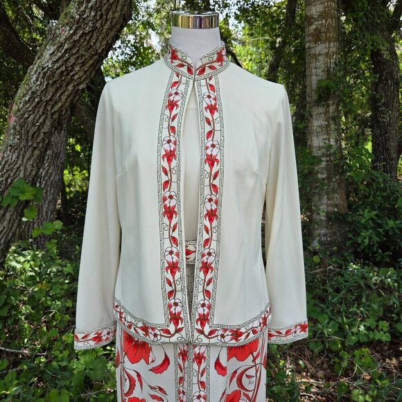 VINTAGE 1960s ALFRED SHAHEEN 2 PIECE JACKET MAXI PAINTED HAWAIIAN DRESS Size 12 - Picture 3 of 16